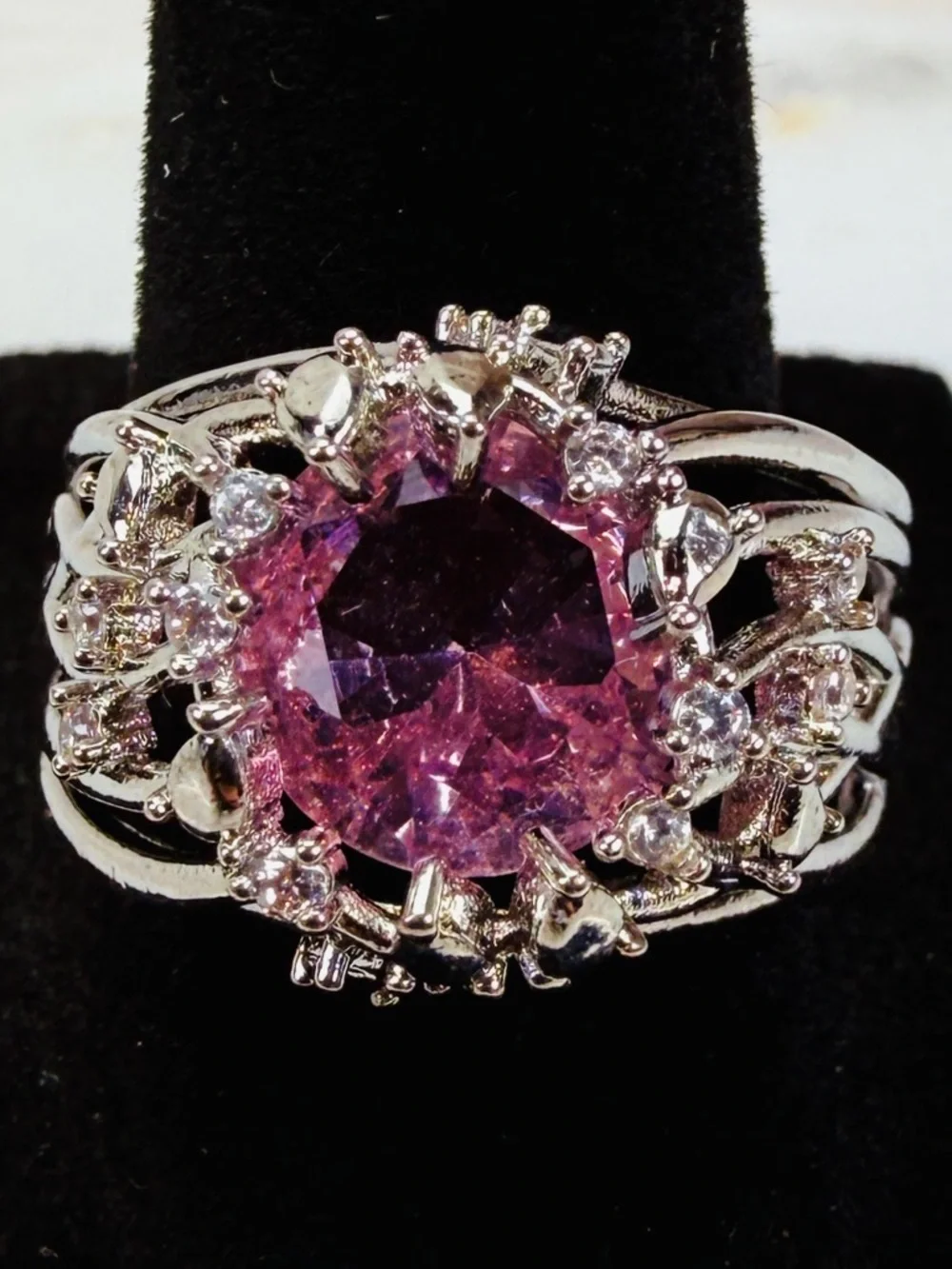 Silver light pink statement, ring 9 1/4 stamped 925